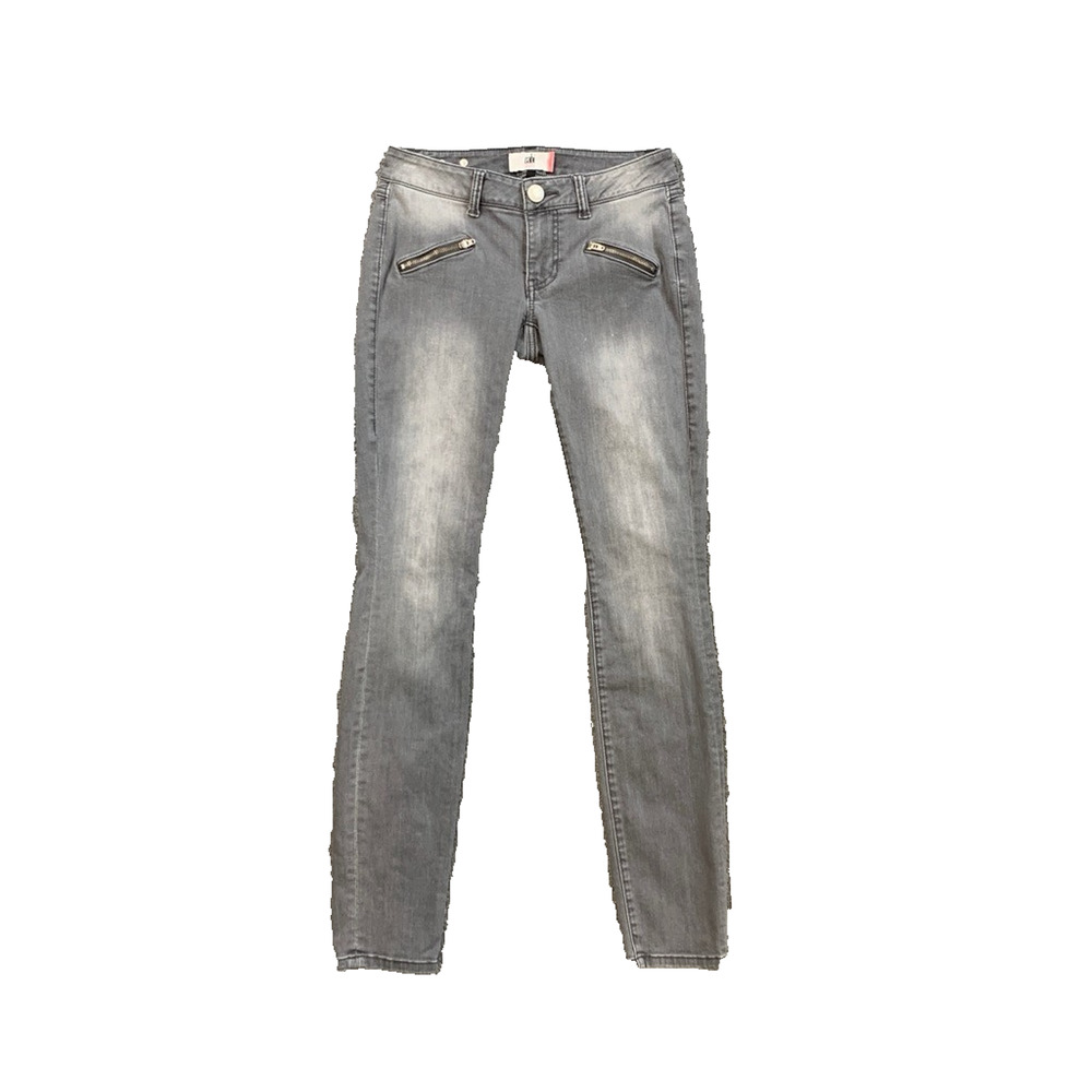 Cabi Jeans Womens 0 Gray Denim Washed Moto Zip Skinny Stretch Low Rise Ankle